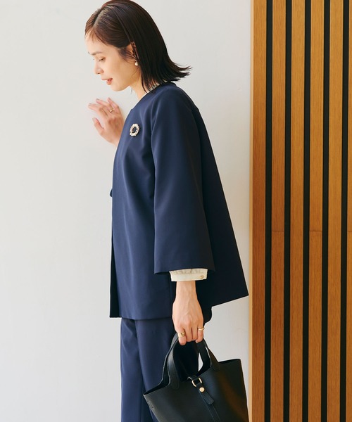 CROSS FUNCTION(クロスファンクション)の「《洗える・シワになりにくい》正解Aラインフレアジャケット【CROSS FUNCTION/クロスファンクション】(ノーカラージャケット・レディース・ライトベージュ/ブラック/ネイビー・7号/9号/11号/13号/15号)」の20枚目の写真