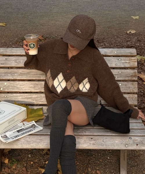 アーガイルオーバーニット(sayaka select) 秋 冬 トップス レトロ