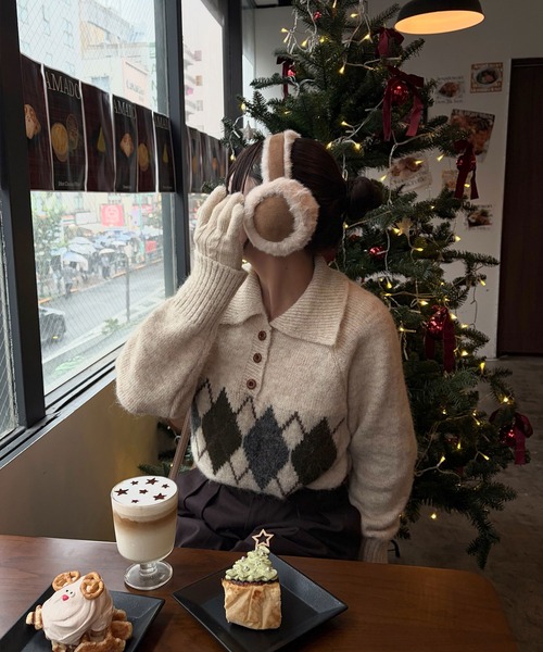 アーガイルオーバーニット(sayaka select) 秋 冬 トップス レトロ