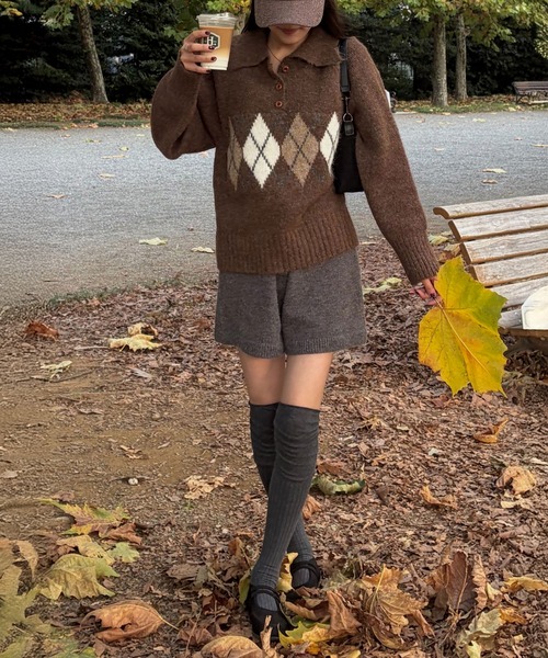 アーガイルオーバーニット(sayaka select) 秋 冬 トップス レトロ