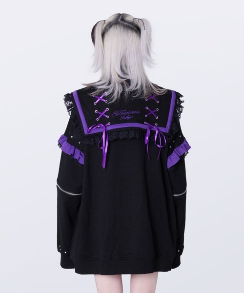 TRAVAS TOKYO（トラバス トウキョウ）の「『TRAVAS TOKYO/トラバス トーキョー』セーラーカラーZIPブルゾン（その他アウター・レディース・ブラック×ホワイト/ブラック×パープル・FREE）」の14枚目の写真