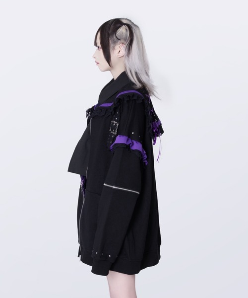 TRAVAS TOKYO（トラバス トウキョウ）の「『TRAVAS TOKYO/トラバス トーキョー』セーラーカラーZIPブルゾン（その他アウター・レディース・ブラック×ホワイト/ブラック×パープル・FREE）」の13枚目の写真