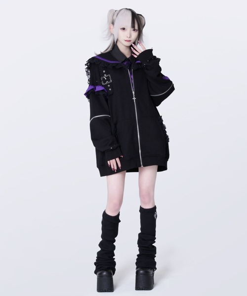 TRAVAS TOKYO（トラバス トウキョウ）の「『TRAVAS TOKYO/トラバス トーキョー』セーラーカラーZIPブルゾン（その他アウター・レディース・ブラック×ホワイト/ブラック×パープル・FREE）」の16枚目の写真