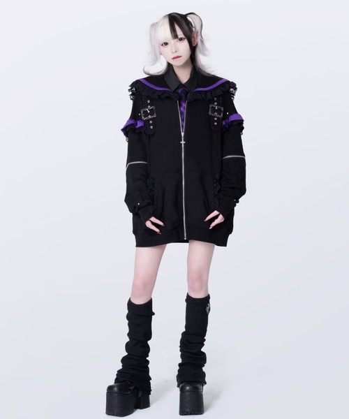 TRAVAS TOKYO（トラバス トウキョウ）の「『TRAVAS TOKYO/トラバス トーキョー』セーラーカラーZIPブルゾン（その他アウター・レディース・ブラック×ホワイト/ブラック×パープル・FREE）」の15枚目の写真