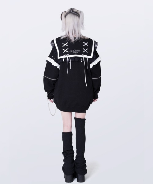 TRAVAS TOKYO（トラバス トウキョウ）の「『TRAVAS TOKYO/トラバス トーキョー』セーラーカラーZIPブルゾン（その他アウター・レディース・ブラック×ホワイト/ブラック×パープル・FREE）」の10枚目の写真