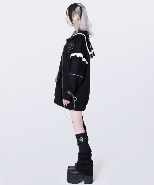 TRAVAS TOKYO（トラバス トウキョウ）の「『TRAVAS TOKYO/トラバス トーキョー』セーラーカラーZIPブルゾン（その他アウター・レディース・ブラック×ホワイト/ブラック×パープル・FREE）」の9枚目の写真