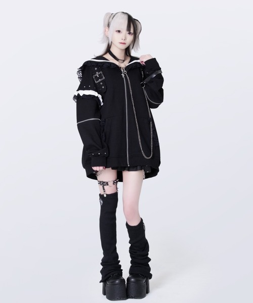 TRAVAS TOKYO（トラバス トウキョウ）の「『TRAVAS TOKYO/トラバス トーキョー』セーラーカラーZIPブルゾン（その他アウター・レディース・ブラック×ホワイト/ブラック×パープル・FREE）」の8枚目の写真