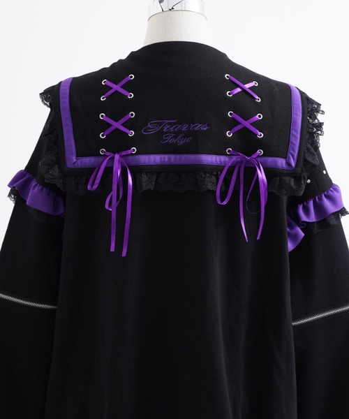 TRAVAS TOKYO（トラバス トウキョウ）の「『TRAVAS TOKYO/トラバス トーキョー』セーラーカラーZIPブルゾン（その他アウター・レディース・ブラック×ホワイト/ブラック×パープル・FREE）」の5枚目の写真