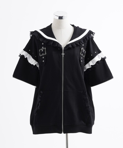 TRAVAS TOKYO（トラバス トウキョウ）の「『TRAVAS TOKYO/トラバス トーキョー』セーラーカラーZIPブルゾン（その他アウター・レディース・ブラック×ホワイト/ブラック×パープル・FREE）」の20枚目の写真