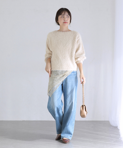 La TOTALITE（ラトータリテ）の「《WEB限定》【洗える】ファーバックパール長袖プルオーバー（ニット/セーター・レディース・グレー/ベージュ・FREE）」の6枚目の写真