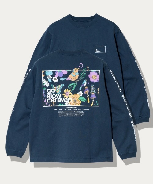 go slow caravan(ゴースローキャラバン)の「USA/C スクエアLOGO バックプリント ロングスリーブ TEE(Tシャツ/カットソー・メンズ・ホワイト/グリーン/ネイビー・MEDIUM/LARGE/X-LARGE)」の1枚目の写真