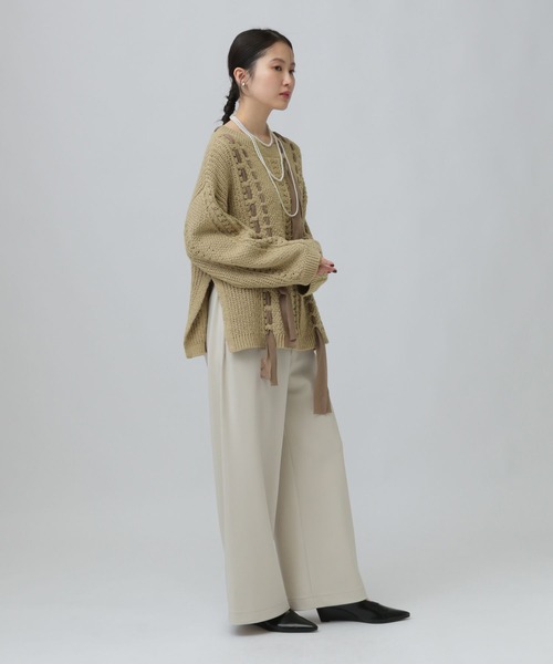 LEPSIM（レプシィム）の「5ゲージ異素材編み柄プルオーバー　639432（ニット/セーター・レディース・ライトグリーン/アイボリー/ベージュ・FREE）」の7枚目の写真