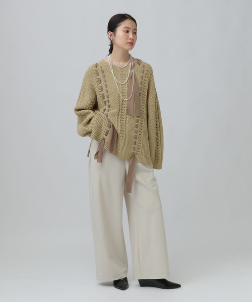 LEPSIM（レプシィム）の「5ゲージ異素材編み柄プルオーバー　639432（ニット/セーター・レディース・ライトグリーン/アイボリー/ベージュ・FREE）」の8枚目の写真