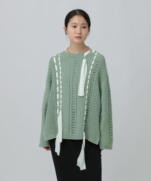 LEPSIM（レプシィム）の「5ゲージ異素材編み柄プルオーバー　639432（ニット/セーター・レディース・ライトグリーン/アイボリー/ベージュ・FREE）」の10枚目の写真