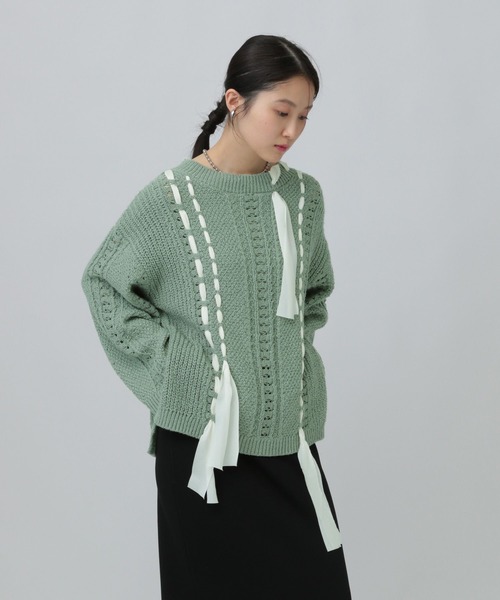 LEPSIM（レプシィム）の「5ゲージ異素材編み柄プルオーバー　639432（ニット/セーター・レディース・ライトグリーン/アイボリー/ベージュ・FREE）」の12枚目の写真