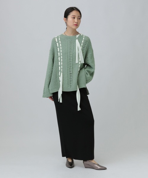 LEPSIM（レプシィム）の「5ゲージ異素材編み柄プルオーバー　639432（ニット/セーター・レディース・ライトグリーン/アイボリー/ベージュ・FREE）」の14枚目の写真