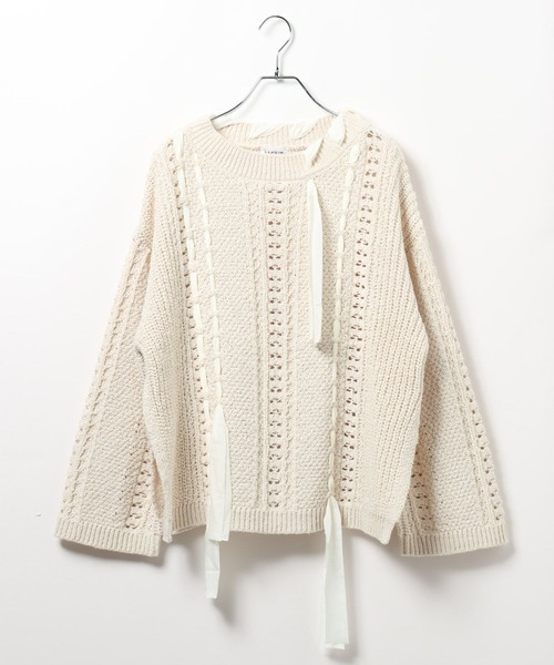 LEPSIM（レプシィム）の「5ゲージ異素材編み柄プルオーバー　639432（ニット/セーター・レディース・ライトグリーン/アイボリー/ベージュ・FREE）」の16枚目の写真