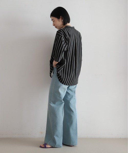 NOMBRE IMPAIR（ノンブルアンペール）の「【予約】コットンストライプ　ツイストタックシャツ（シャツ/ブラウス・レディース・ブラック/キナリ・FREE）」の15枚目の写真