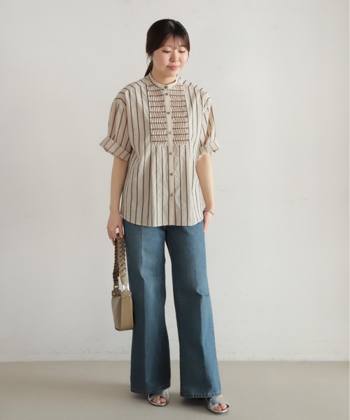 NOMBRE IMPAIR（ノンブルアンペール）の「【予約】コットンストライプ　ツイストタックシャツ（シャツ/ブラウス・レディース・ブラック/キナリ・FREE）」の9枚目の写真