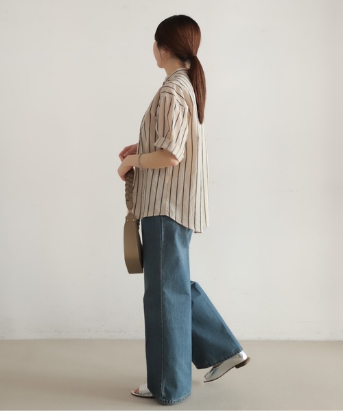 NOMBRE IMPAIR（ノンブルアンペール）の「【予約】コットンストライプ　ツイストタックシャツ（シャツ/ブラウス・レディース・ブラック/キナリ・FREE）」の7枚目の写真