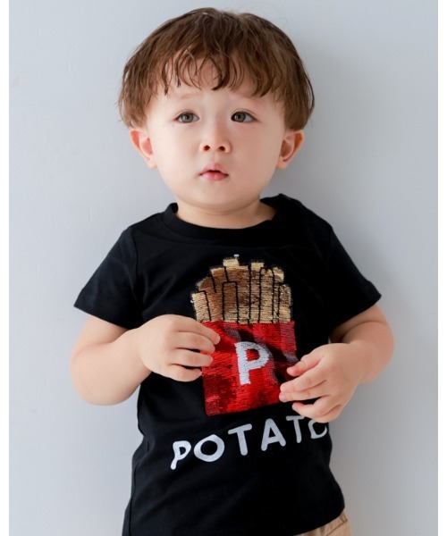 CHEEK ROOM(チークルーム)の「チークルーム ポテトスパンコール Tシャツ(Tシャツ/カットソー・キッズ・ブラック/サックスブルー/オフホワイト・130cm/120cm/110cm/100cm/90cm/80cm)」の2枚目の写真