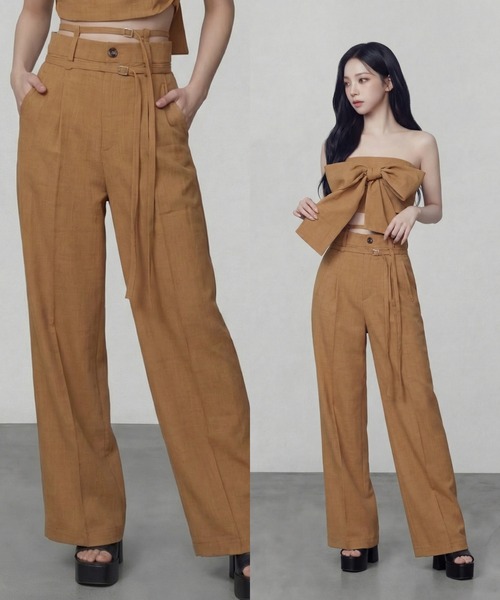 DURAS(デュラス)の「ダブルベルトスラックス(スラックス・レディース・ピンク/グリーン/ブラウン/グレー・M-L/S-M)」の2枚目の写真