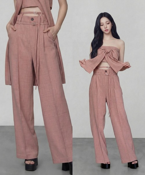 DURAS(デュラス)の「ダブルベルトスラックス(スラックス・レディース・ピンク/グリーン/ブラウン/グレー・M-L/S-M)」の4枚目の写真