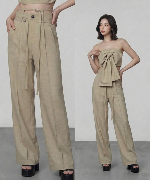 DURAS(デュラス)の「ダブルベルトスラックス(スラックス・レディース・ピンク/グリーン/ブラウン/グレー・M-L/S-M)」の3枚目の写真