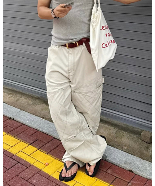 INTEMPOMOOD(インテンポムード)の「ハニカムダブルニワークパンツ_クリーム(その他パンツ・メンズ・クリーム・MEDIUM/LARGE/X-LARGE)」の1枚目の写真