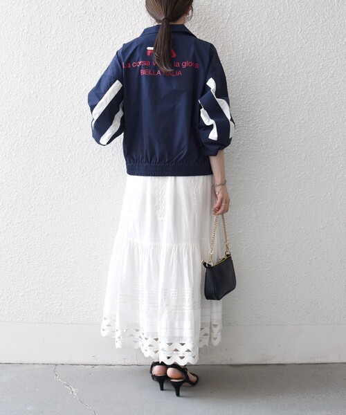 FILA(フィラ)の「【SHIPS any別注】FILA:〈洗濯機可能〉スタンドカラー ジップ ライン ブルゾン(ブルゾン・レディース・ネイビー/ホワイト・ONE SIZE)」の12枚目の写真