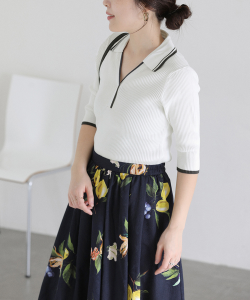 La TOTALITE（ラトータリテ）の「【洗える】バイカラーポロ襟ニット（ニット/セーター・レディース・ホワイト/ネイビー/レモンイエロー・FREE）」の22枚目の写真