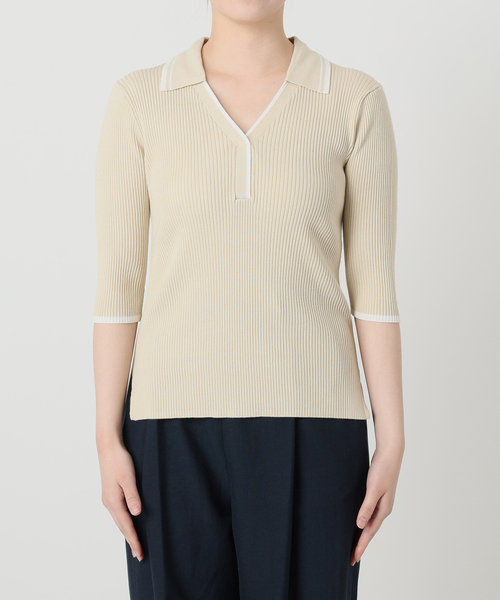La TOTALITE（ラトータリテ）の「【洗える】バイカラーポロ襟ニット（ニット/セーター・レディース・ホワイト/ネイビー/レモンイエロー・FREE）」の7枚目の写真