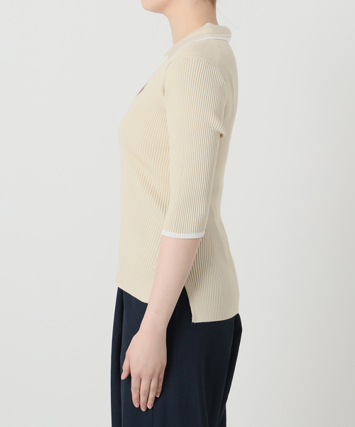 La TOTALITE（ラトータリテ）の「【洗える】バイカラーポロ襟ニット（ニット/セーター・レディース・ホワイト/ネイビー/レモンイエロー・FREE）」の8枚目の写真