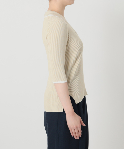 La TOTALITE（ラトータリテ）の「【洗える】バイカラーポロ襟ニット（ニット/セーター・レディース・ホワイト/ネイビー/レモンイエロー・FREE）」の10枚目の写真