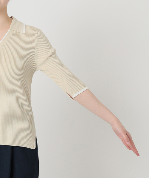 La TOTALITE（ラトータリテ）の「【洗える】バイカラーポロ襟ニット（ニット/セーター・レディース・ホワイト/ネイビー/レモンイエロー・FREE）」の11枚目の写真