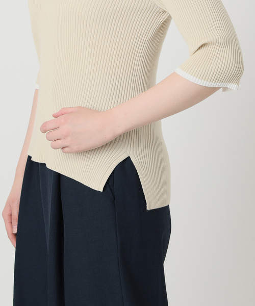 La TOTALITE（ラトータリテ）の「【洗える】バイカラーポロ襟ニット（ニット/セーター・レディース・ホワイト/ネイビー/レモンイエロー・FREE）」の12枚目の写真