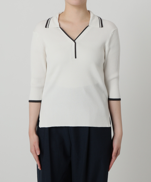 La TOTALITE（ラトータリテ）の「【洗える】バイカラーポロ襟ニット（ニット/セーター・レディース・ホワイト/ネイビー/レモンイエロー・FREE）」の14枚目の写真