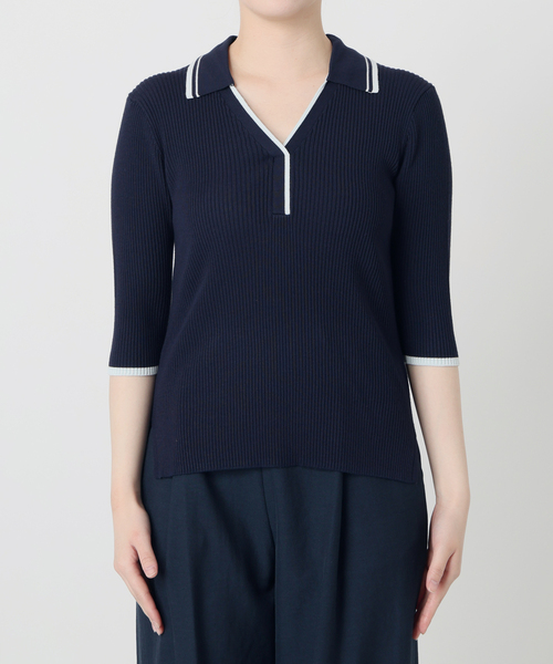 La TOTALITE（ラトータリテ）の「【洗える】バイカラーポロ襟ニット（ニット/セーター・レディース・ホワイト/ネイビー/レモンイエロー・FREE）」の16枚目の写真