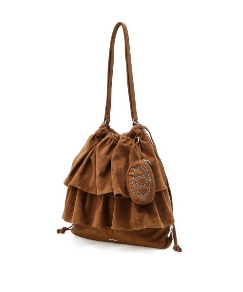 [FRILL] Dark Brown Suede Frill Chain Backpack and Shoulder Bag M AABA6E714W3