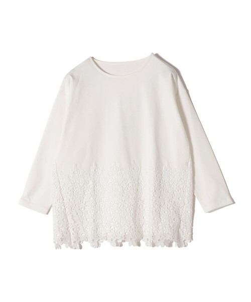 SHIPS Colors(シップス カラーズ)の「【WEB限定】SHIPS Colors:ポンチ レース コンビ トップス(無地)◆(Tシャツ/カットソー・レディース・オフホワイト/ブラック・ONE SIZE)」の8枚目の写真