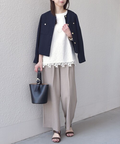 SHIPS Colors(シップス カラーズ)の「【WEB限定】SHIPS Colors:ポンチ レース コンビ トップス(無地)◆(Tシャツ/カットソー・レディース・オフホワイト/ブラック・ONE SIZE)」の16枚目の写真