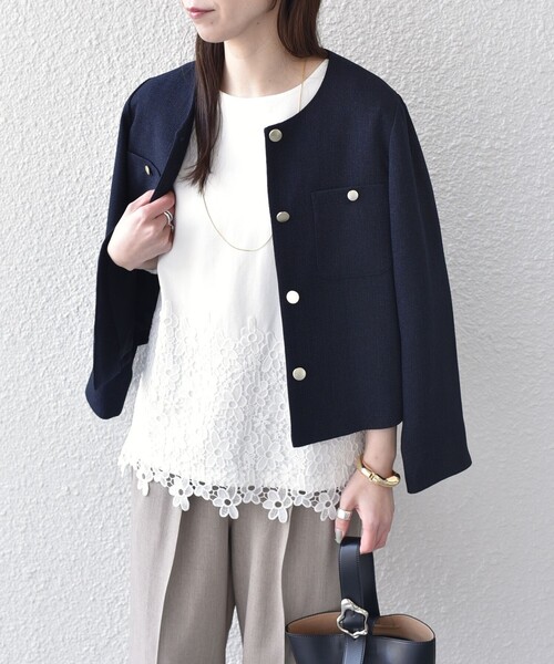 SHIPS Colors(シップス カラーズ)の「【WEB限定】SHIPS Colors:ポンチ レース コンビ トップス(無地)◆(Tシャツ/カットソー・レディース・オフホワイト/ブラック・ONE SIZE)」の20枚目の写真