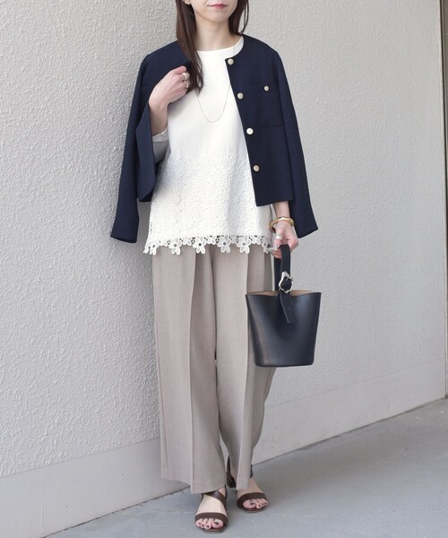 SHIPS Colors(シップス カラーズ)の「【WEB限定】SHIPS Colors:ポンチ レース コンビ トップス(無地)◆(Tシャツ/カットソー・レディース・オフホワイト/ブラック・ONE SIZE)」の21枚目の写真