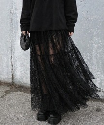 Jelly moo（ジェリームー）の「【 Jelly moo / ジェリームー 】 エアリーレース レイヤード シアー ロングスカート（スカート）」