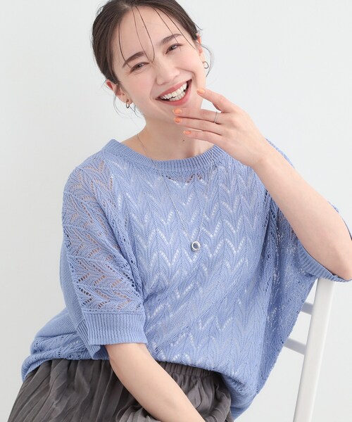 SHOO・LA・RUE(シューラルー)の「【2点セット/洗濯機可/S-LL】透かし編みで涼やか 大人のドルマンニット(その他トップス・レディース・ブルー/ブラウン系その他/アイボリー・01/02/03/04)」の3枚目の写真