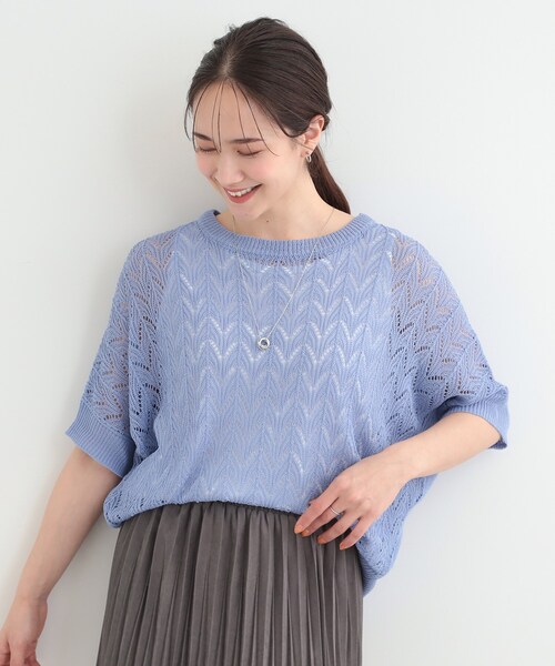 SHOO・LA・RUE(シューラルー)の「【2点セット/洗濯機可/S-LL】透かし編みで涼やか 大人のドルマンニット(その他トップス・レディース・ブルー/ブラウン系その他/アイボリー・01/02/03/04)」の4枚目の写真