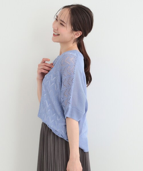 SHOO・LA・RUE(シューラルー)の「【2点セット/洗濯機可/S-LL】透かし編みで涼やか 大人のドルマンニット(その他トップス・レディース・ブルー/ブラウン系その他/アイボリー・01/02/03/04)」の13枚目の写真
