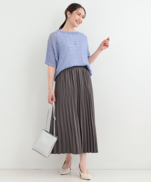 SHOO・LA・RUE(シューラルー)の「【2点セット/洗濯機可/S-LL】透かし編みで涼やか 大人のドルマンニット(その他トップス・レディース・ブルー/ブラウン系その他/アイボリー・01/02/03/04)」の14枚目の写真