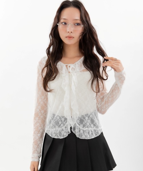 3.3 Field Trip （3.3フィールドトリップ）の「3.3 Field Trip／フロントフリルレースブラウス（カーディガン/ボレロ・レディース・ブラック/ホワイト/ブラウン・FREE）」の2枚目の写真