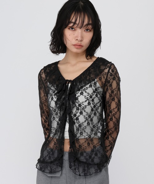 3.3 Field Trip （3.3フィールドトリップ）の「3.3 Field Trip／フロントフリルレースブラウス（カーディガン/ボレロ・レディース・ブラック/ホワイト/ブラウン・FREE）」の19枚目の写真